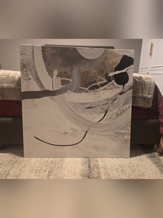 Other - Abstract Monochrome Canvas Wall Art - Neutral Gray and Black 36×36